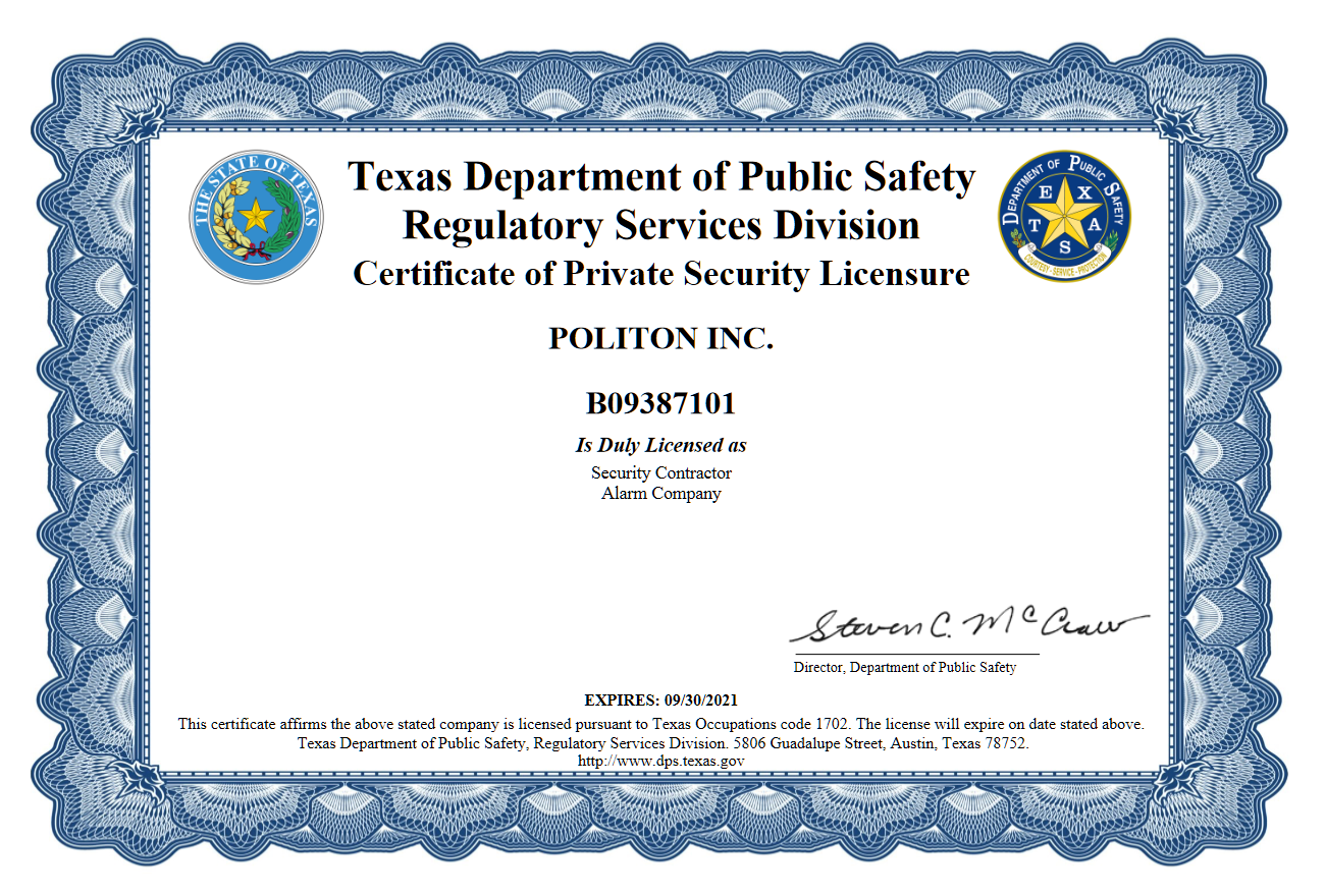 Security License Certificate